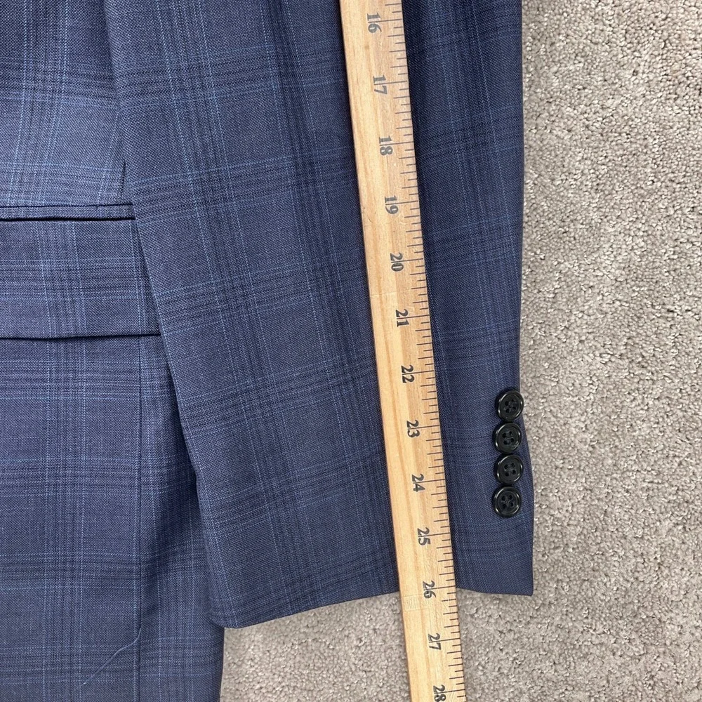 Hart Schaffner Marx Blazer Men 44L Blue Plaid‎ Two Button VTG Union USA Jacket
